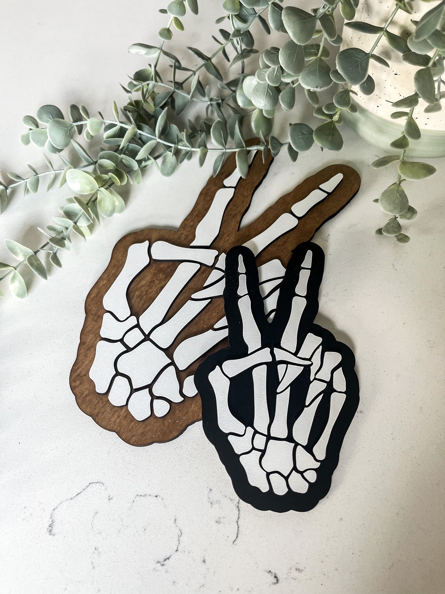 Halloween Skeleton Hand Peace Sign, Modern Halloween Decor, Day of the Dead Decor, Fall Decor, Halloween Sign, Fall Wood Sign