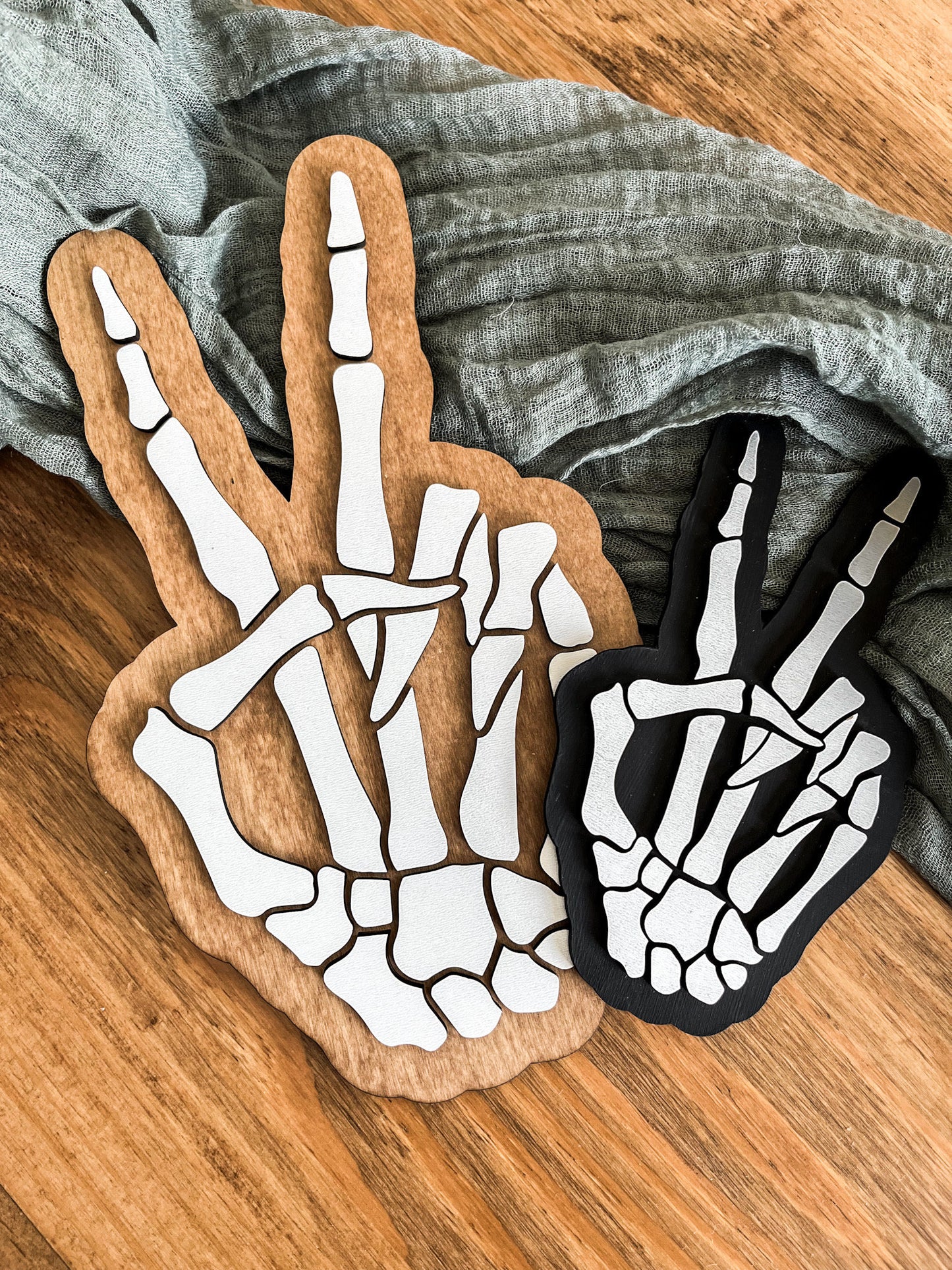 Halloween Skeleton Hand Peace Sign, Modern Halloween Decor, Day of the Dead Decor, Fall Decor, Halloween Sign, Fall Wood Sign