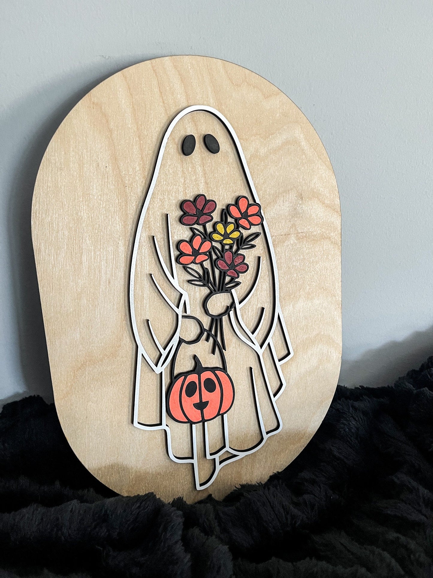Halloween Floral Ghost Sign, Modern Halloween Decor, Day of the Dead Decor, Fall Decor, Halloween Sign, Fall Wood Sign