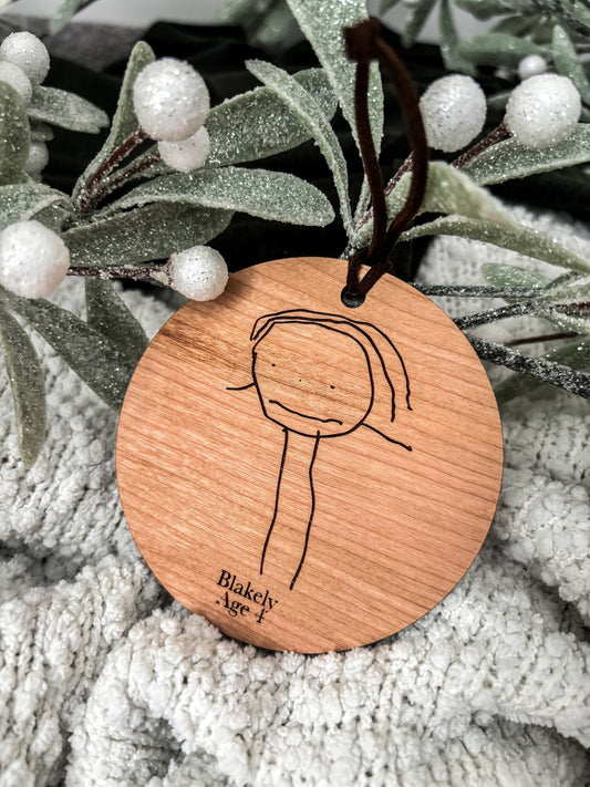 Your Child's Drawing Ornament, Christmas Keepsake, Kid's Handwriting, Drawing, Artwork, Personalized Name, Grandparents Gift, Wood Engraved