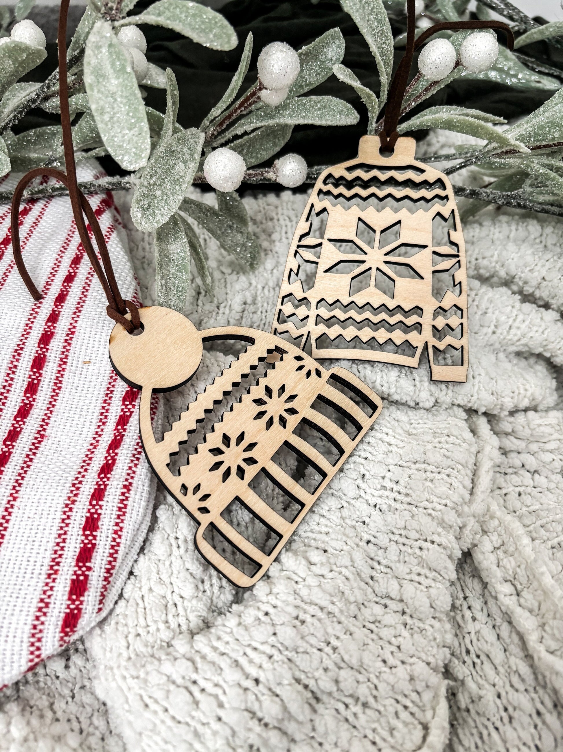Ugly Christmas Sweater Ornament, Beanie Hat Ornament, Sweater ornament, Christmas ornament, Laser Cut Giftt, Wood ornament, Personalized