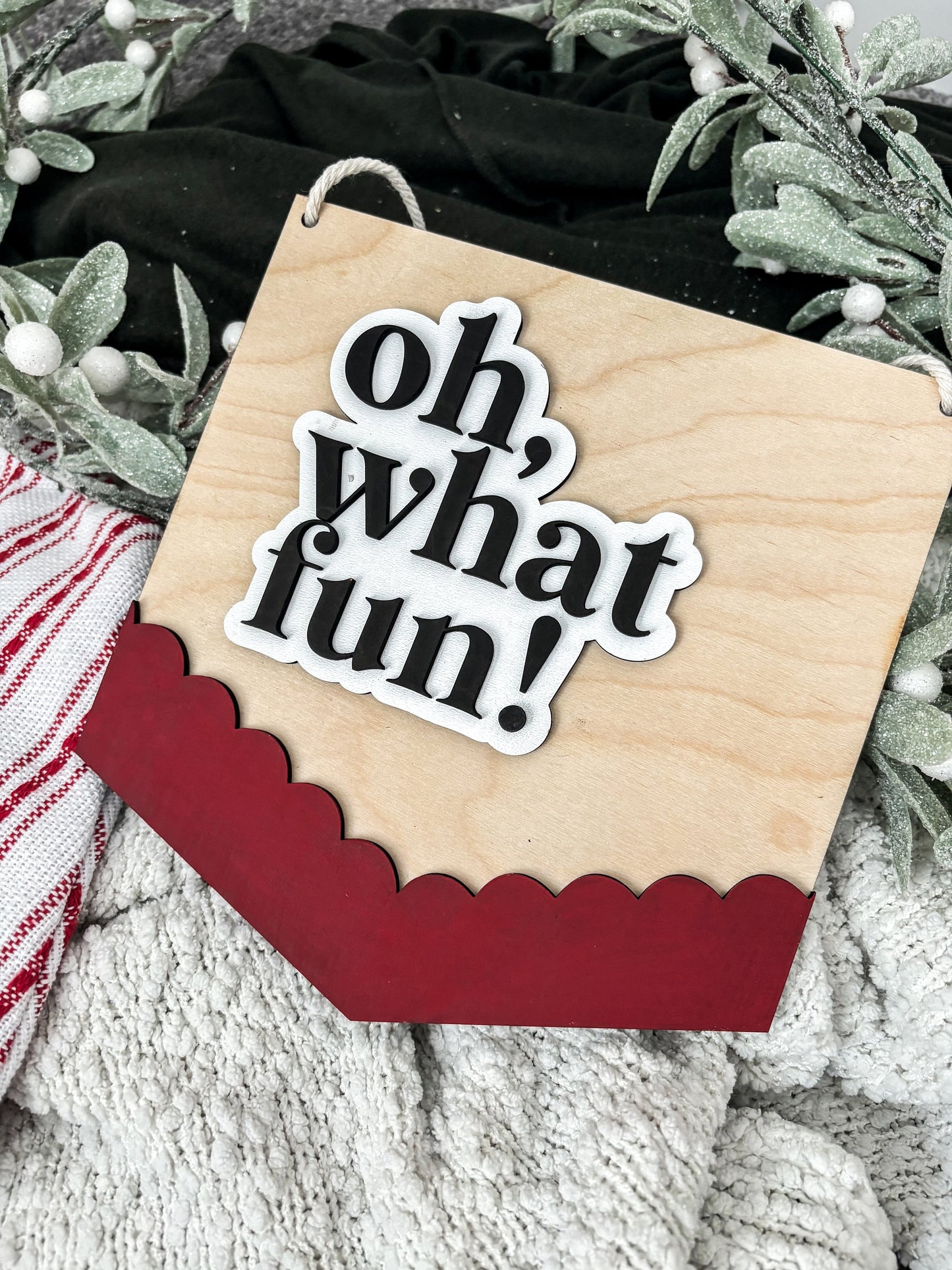 Oh What Fun Sign, Oh What Fun, Board, Christmas Hanging Decor, Christmas wall decor, Modern Christmas Decorations