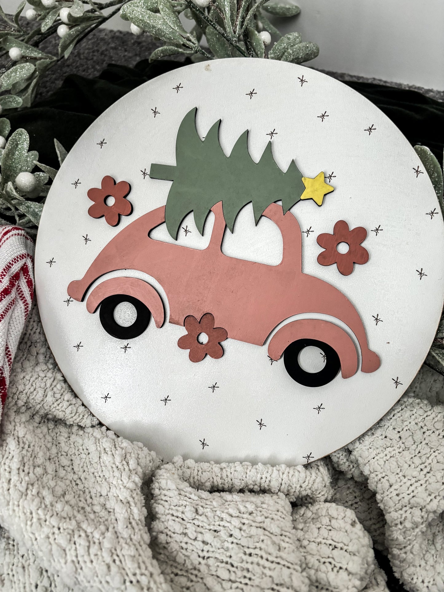 Christmas Bug Car Sign, VW Home Decor, Board, Christmas Hanging Decor, Christmas wall decor, Modern Christmas Decorations