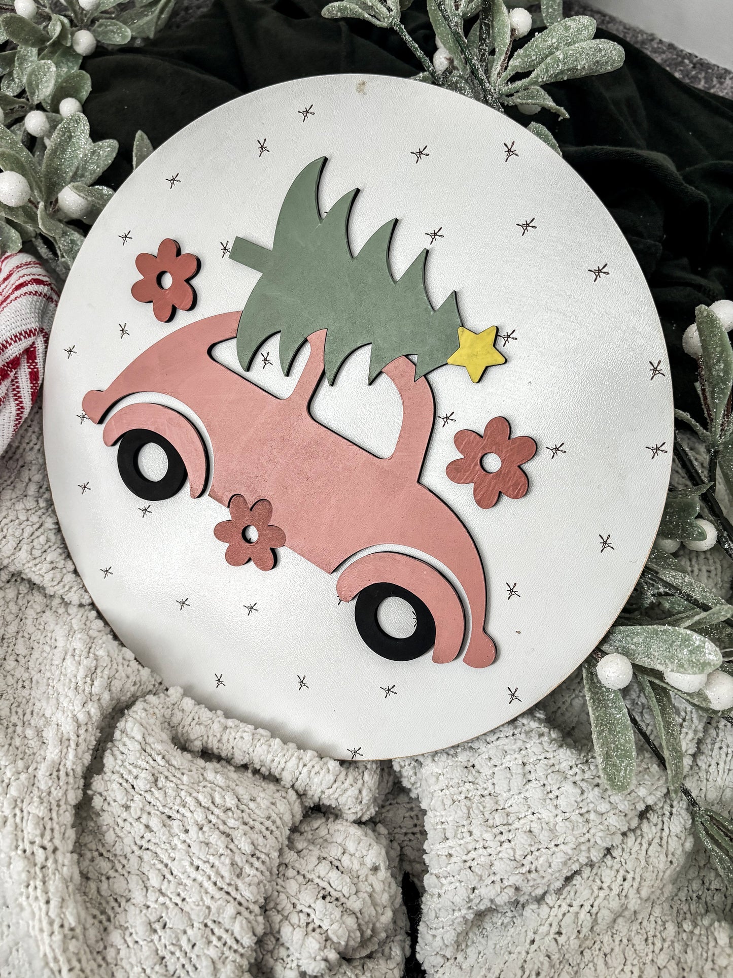 Christmas Bug Car Sign, VW Home Decor, Board, Christmas Hanging Decor, Christmas wall decor, Modern Christmas Decorations