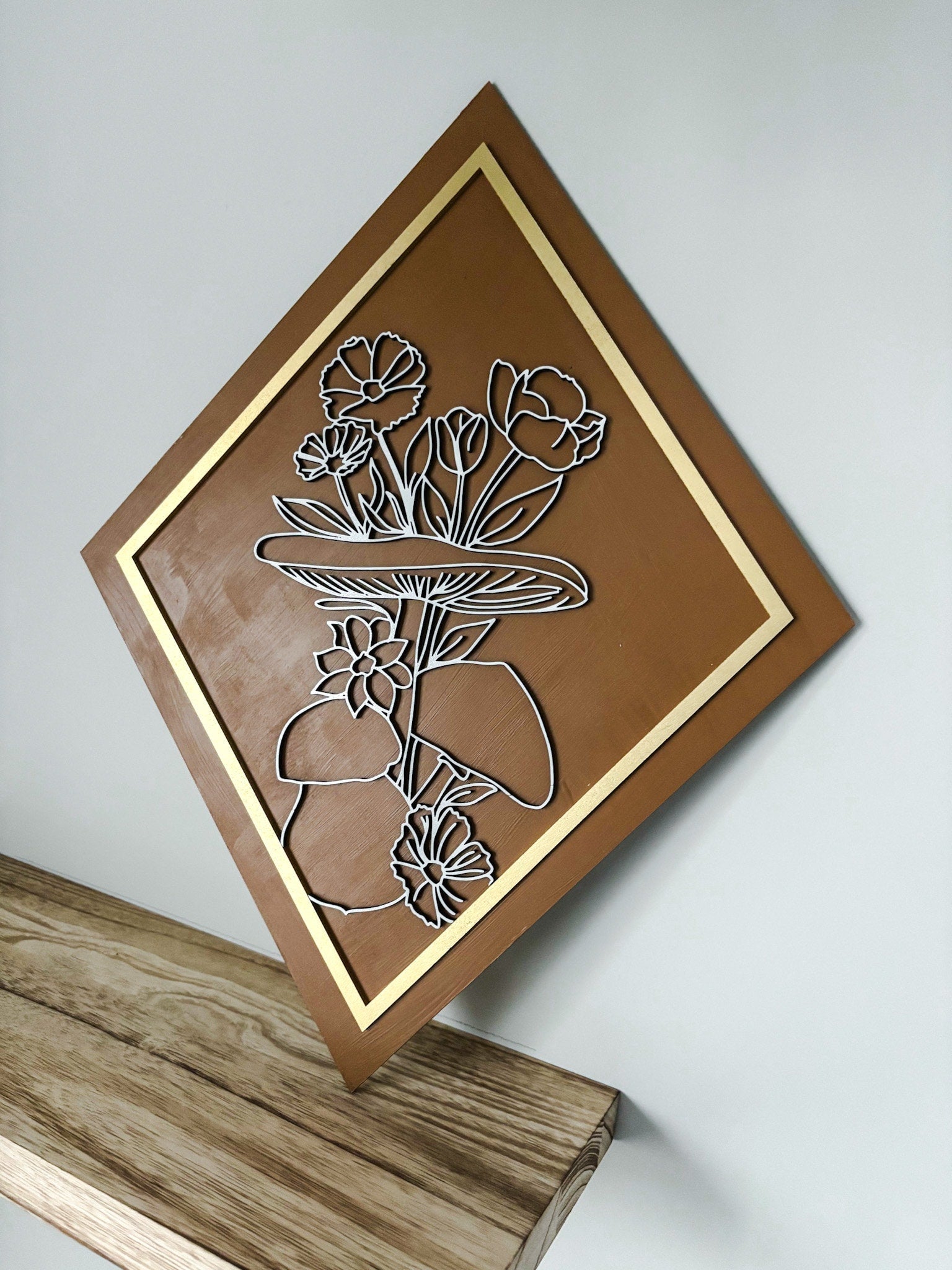 Boho Mushroom Floral Wood Art, Plant Lover Home Decor, Mushroom Art, Modern Boho, Laser Cut Decor Feminine Wall Art, Boho Home Decor