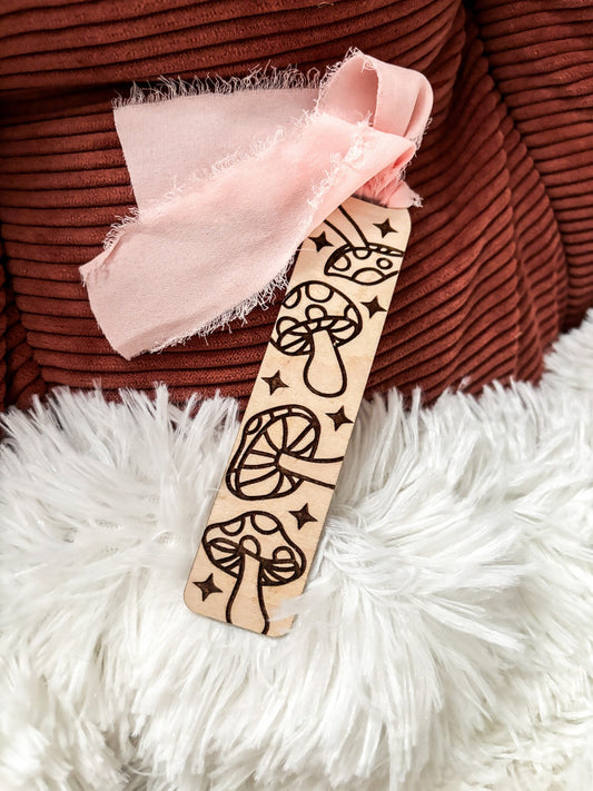 Mushrooms Wood Bookmark, Acrylic Floral Bookmark, Funny Bookmark Gift, Laser Engraved Bookmark, Aesthetic Acrylic Floral Bookmark